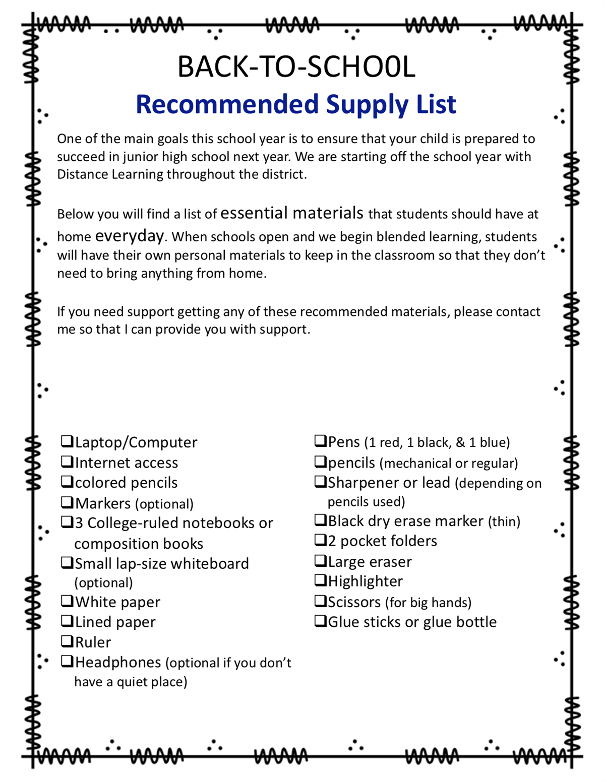 Supplies List 